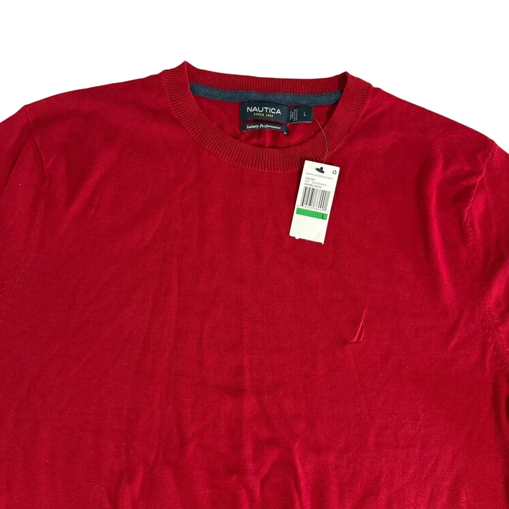 Nautica Men's Red Crew Neck Long Sleeve Sweater Luxury Performance Size L